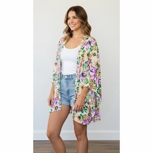 Style Envy | Tropical Botanical Floral Angel Winged Sleeves Open Front Kimono
